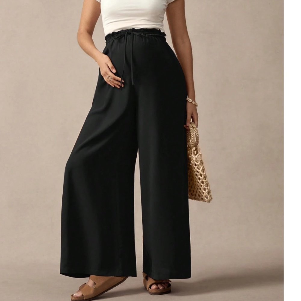 Maternity High Waisted Drawstring Wide leg Pants